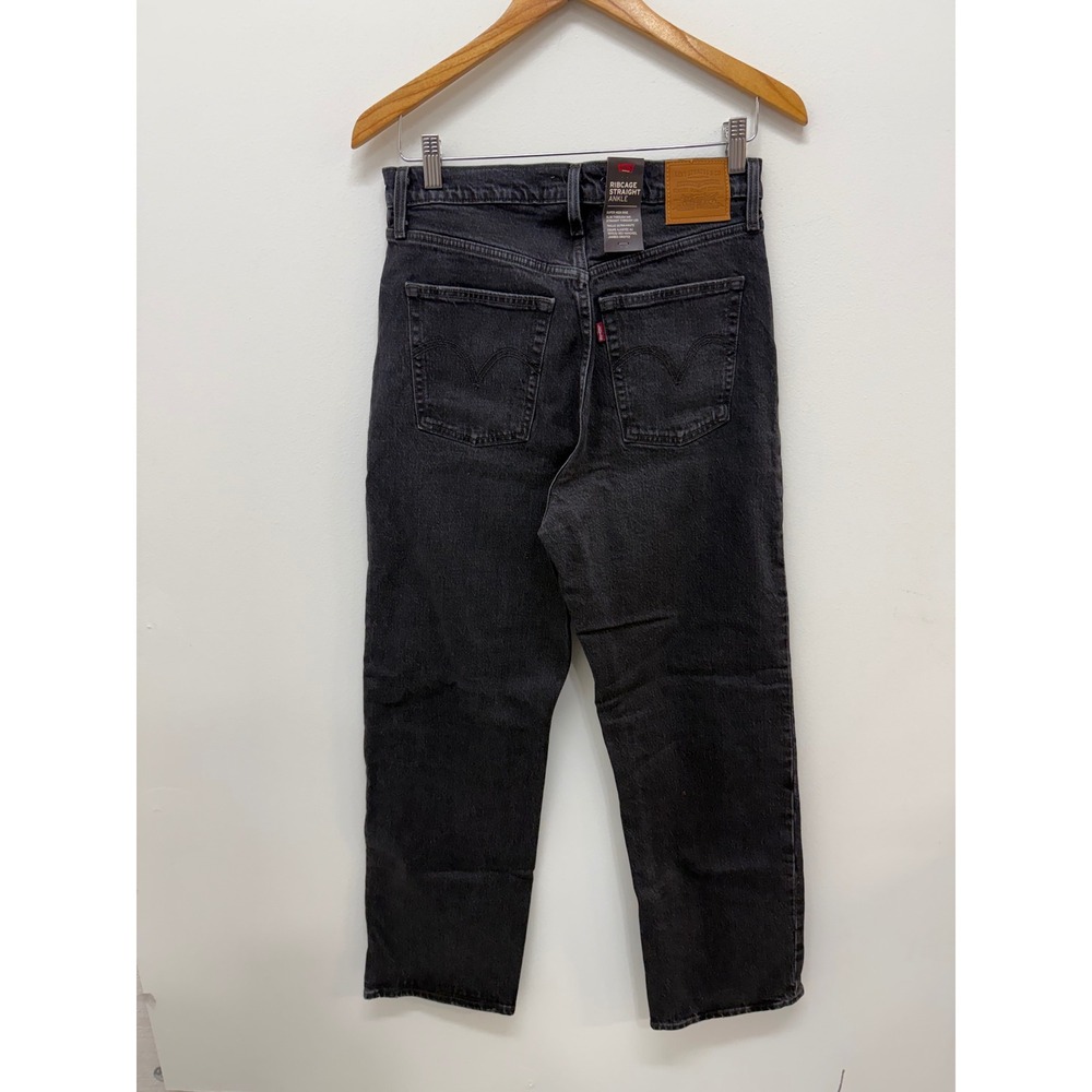 Levi's Ribcage Straight Ankle Jeans Size 30 Black Super High Rise - Picture 2 of 7